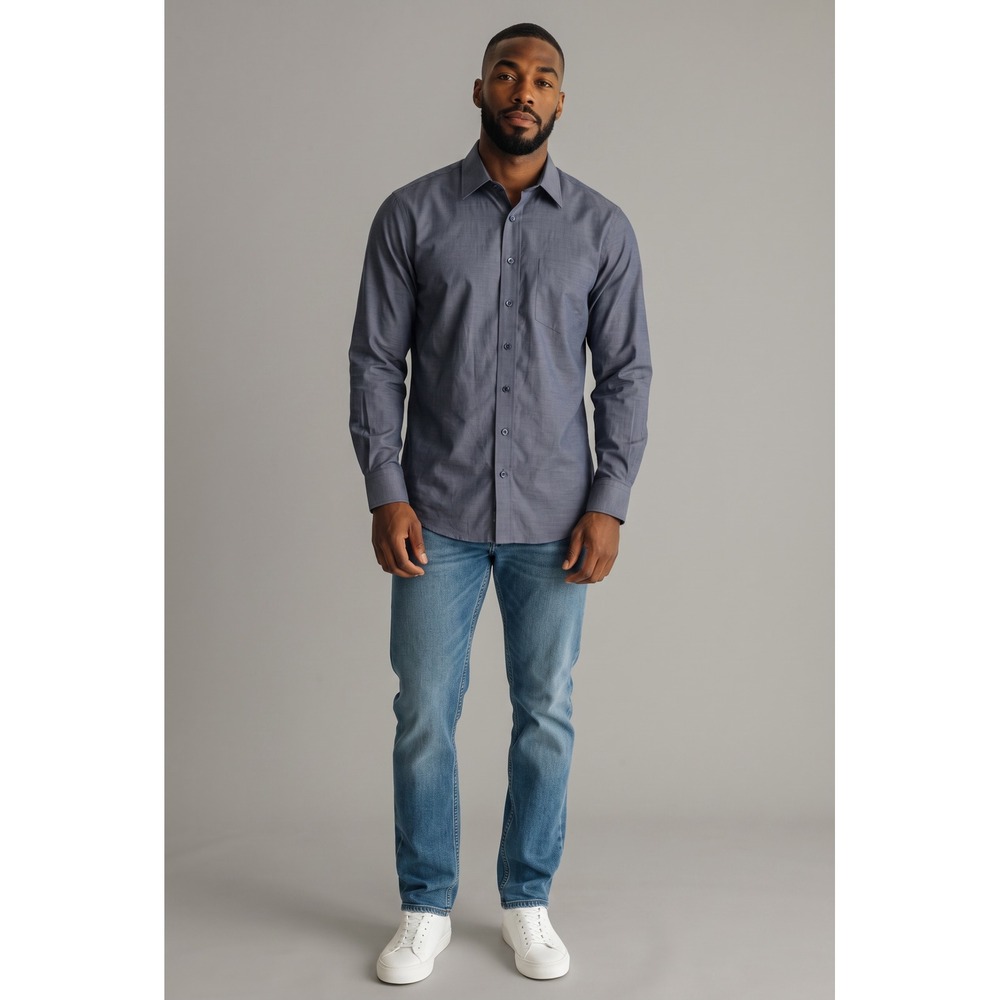 Stafford Super Shirt Mens 16.5 32/33 Blue Wrinkle Free Broadcloth Button Down